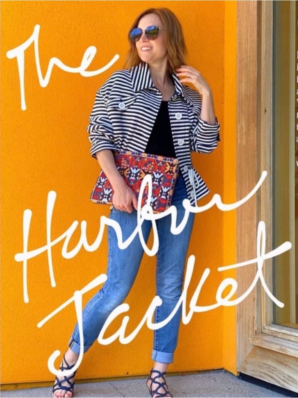 CAbi Striped Cropped Harbor Jacket - navy & White. XXS